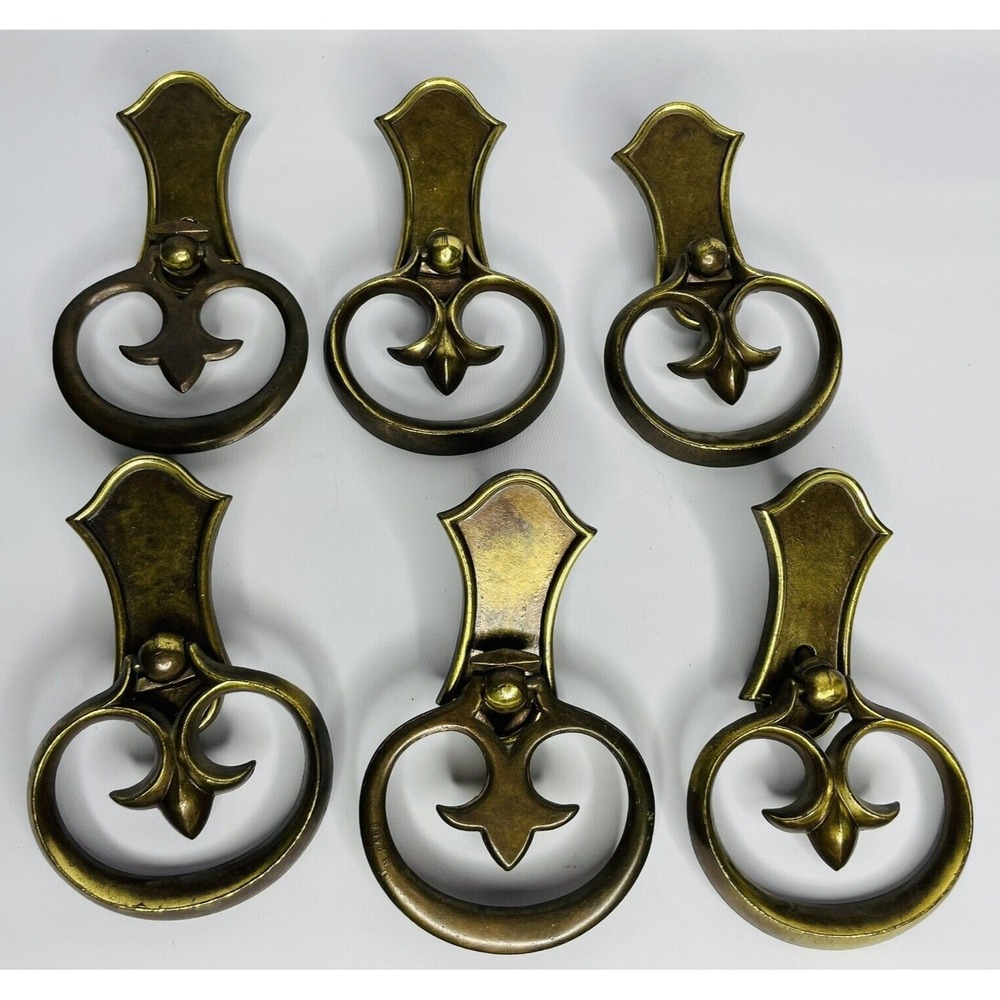 6 PCs Vintage Antique Brass Decorative Ring Pulls Handles for Cabinet‎ Drawer